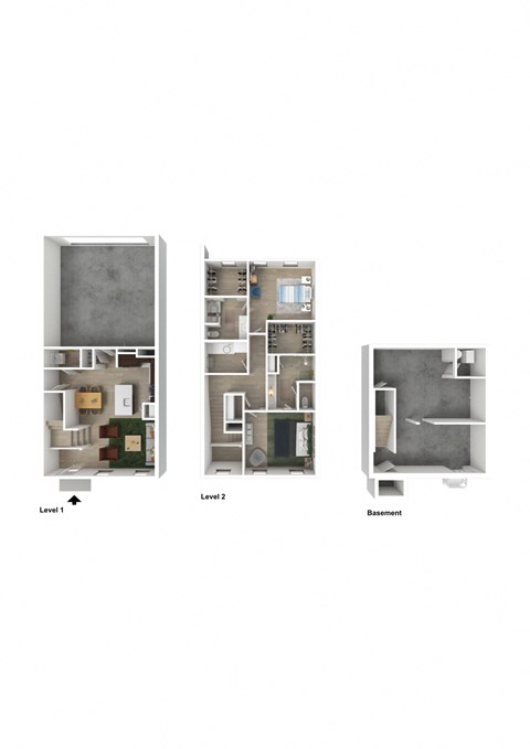 Silver Creek 2 Bed 2.5 Bath Townhome 3DU Floor Plan